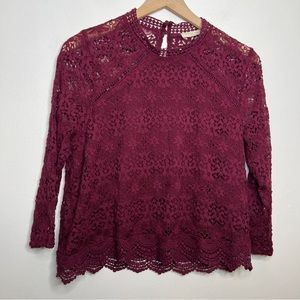 Sophie Rue Burgundy Lace Long Sleeve Leighton Blouse Size Medium